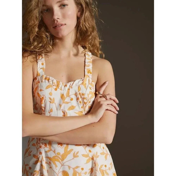 Anthropologie Maeve Womens Sweetheart Mini Floral Dress Orange And White Small - Picture 2 of 13